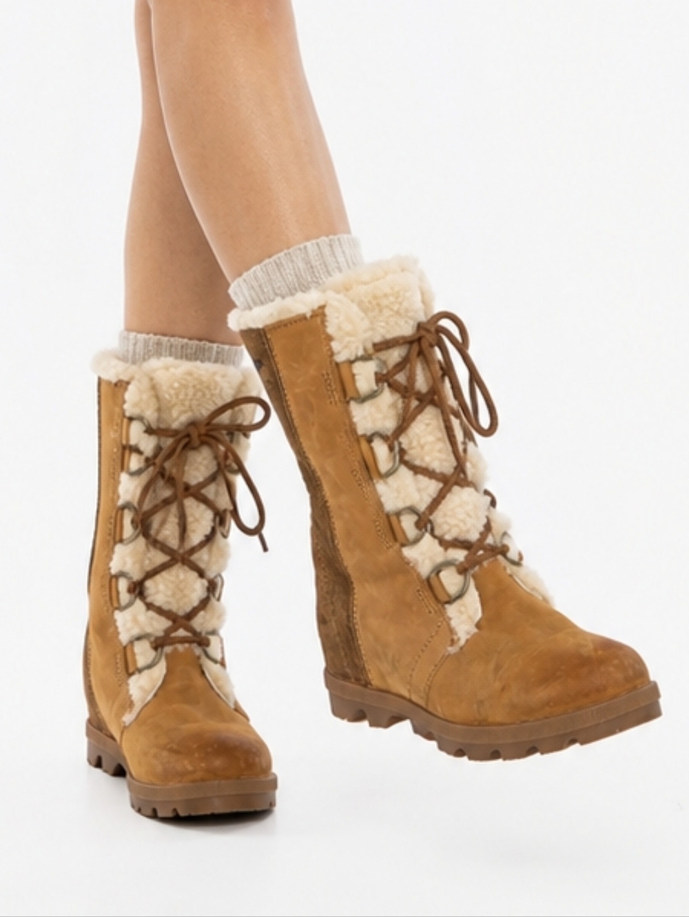 Sorel Women’s Tan Shearling Lace-Up Winter Boots